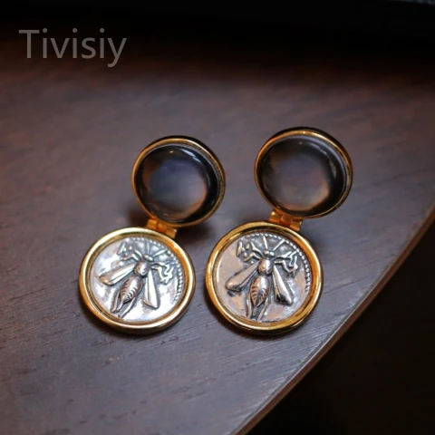 The Bee of Artemis and Stag Coin Shell Earrings